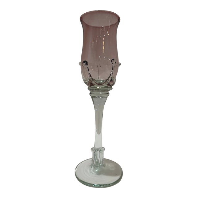 Late 20th Century John Deeble Signed Studio Art Glass Wine Goblet Pink Chalice Hand Blown For Sale