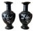 Pair of Vintage 9" Korean Black Enamel Brass Vases, Mother of Pearl Inlay For Sale