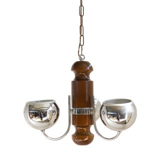 Space Age Pendant Light in Wood and Steel, 1960s For Sale