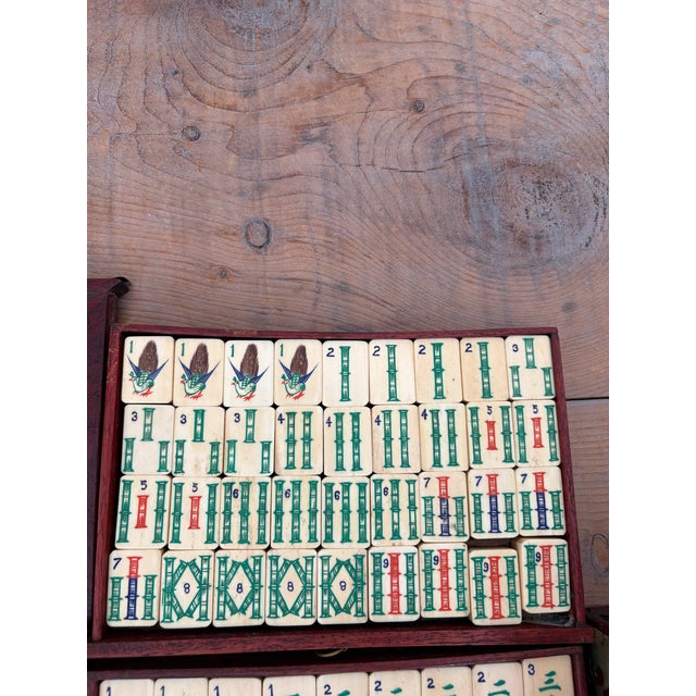 Wood Vintage Chinese Mahjong Set, Bone & Bamboo Tiles, 5-Drawer Rosewood Case With Brass Hardware For Sale - Image 7 of 13