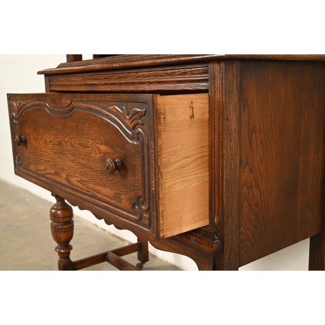 Bernhardt Furniture Antique English Jacobean Carved Oak Bar Cabinet, Circa 1930s For Sale - Image 11 of 16