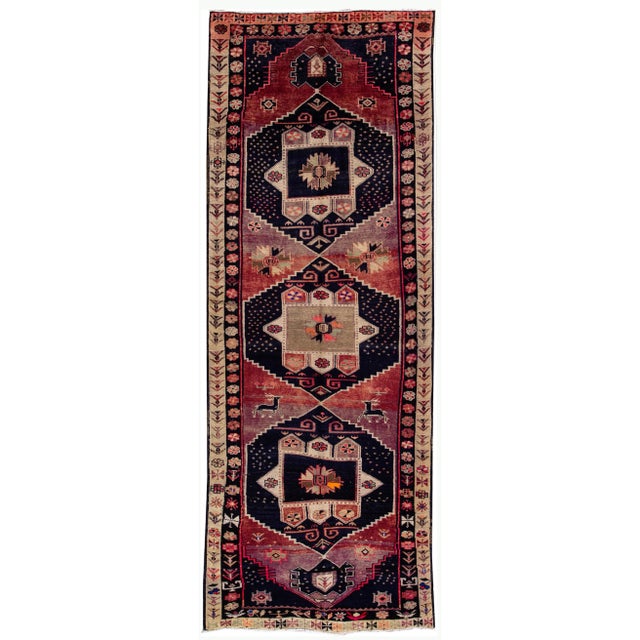 Textile 1960s Multicolor Vintage Azeri Handmade Tribal Motiif Wool Runner For Sale - Image 7 of 7