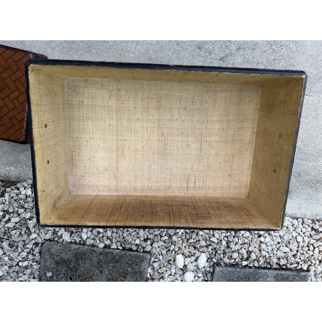 Vintage Faux Bamboo Leather Wrapped Storage Chest End Table Attributed to Maitland-Smith For Sale - Image 9 of 12