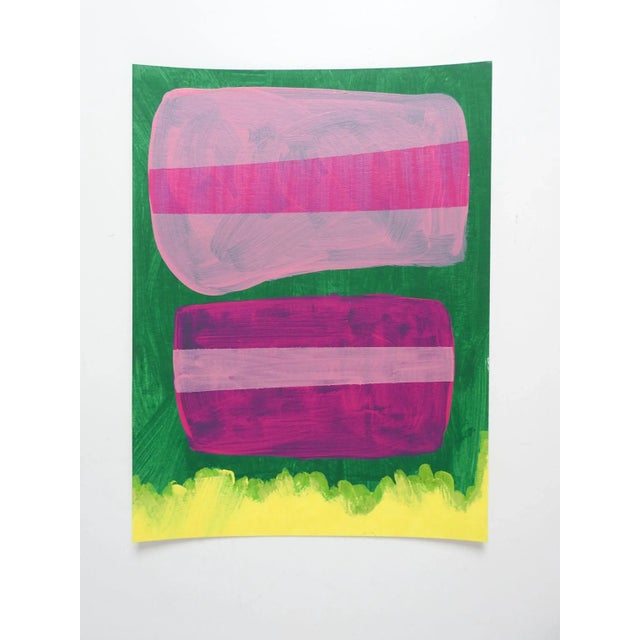 Contemporary 2020 pink, purple, green and yellow abstract acrylic on paper painting by David Grinnell (21st century)...