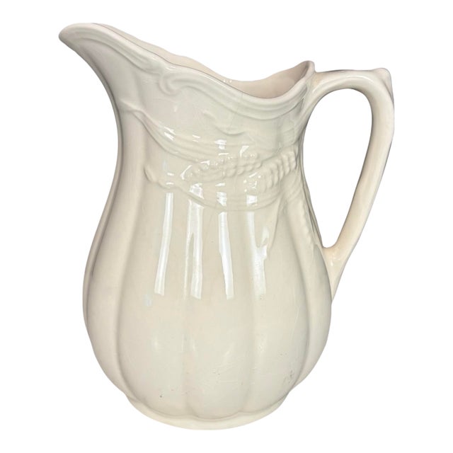 19th Century English Ironstone Pitcher With Wheat Motif For Sale