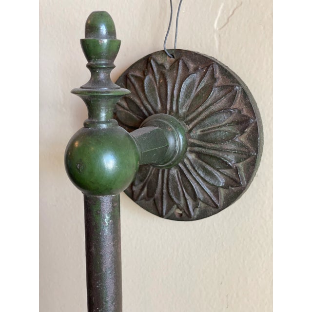 Traditional Fabulous Pair of Large Beau Arts Acanthus Leaf Pattern Wall Scones in Original Old Green Paint, Circa 1910 For Sale - Image 3 of 10