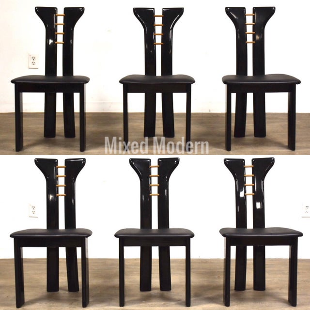 Pierre Cardin Black Lacquer Italian Dining Chairs Set Of 6