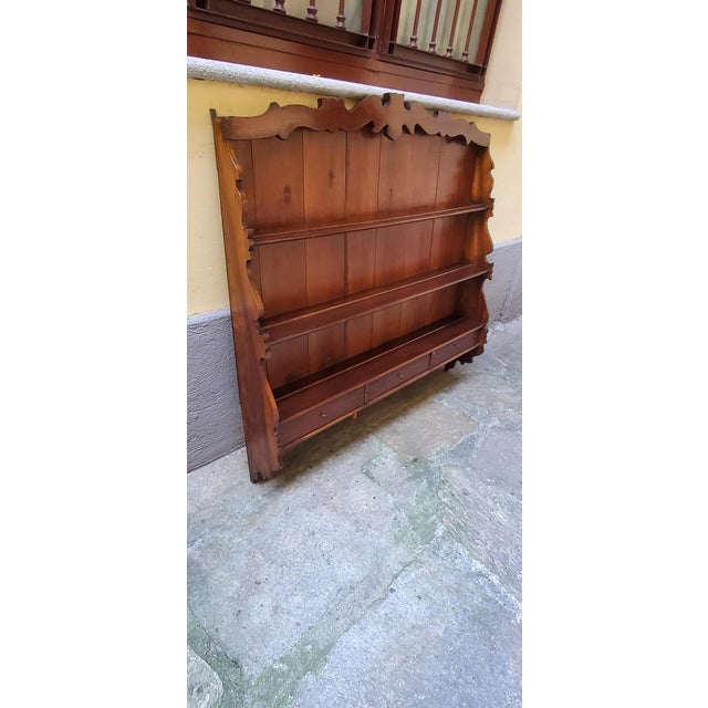 Wood Wall-Mounted Plate Rack Etagere in Walnut, 1890s For Sale - Image 7 of 12