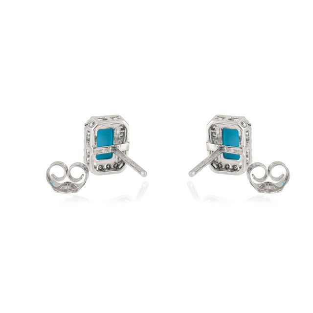 Metal Modern 1.25 Carat Turquoise Stud Earrings With Diamonds in 18k Solid Gold- A Pair For Sale - Image 7 of 13