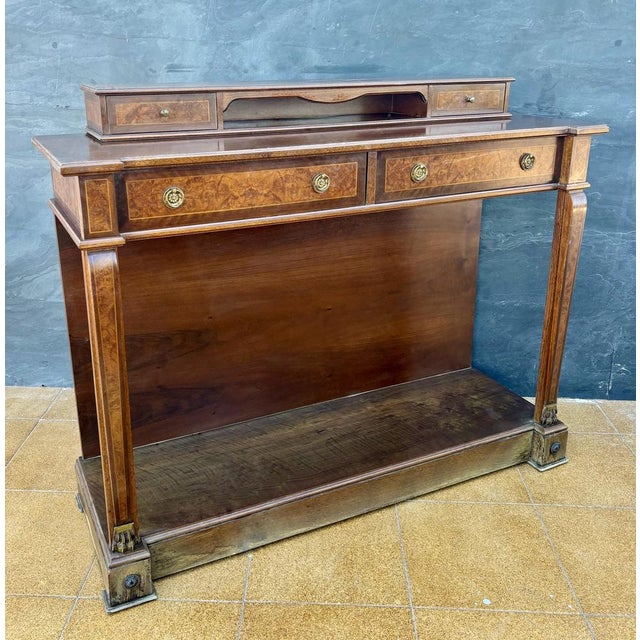 Traditional Empire Style Console with Burlwood Veneer and Bronze Details, 1940 For Sale - Image 3 of 13
