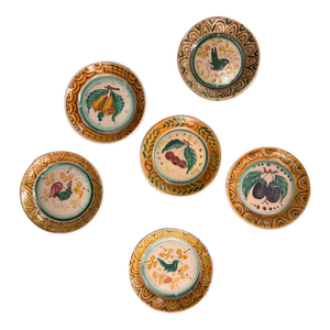 Set of 6 Fruit and Birds Wall Hanging Plates, 1990s