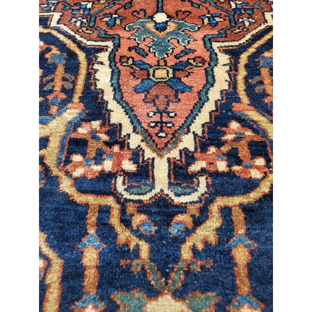 Antique Farahan Sarouk Carpet, Handmade Oriental Rug, Red, Navy, Fine Details For Sale - Image 9 of 11