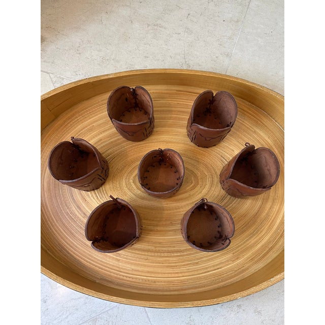 Vintage Western Style Leather Sleeves for Drinks Glasses/ Bottles Featuring Steers -Set of 7 For Sale - Image 13 of 17