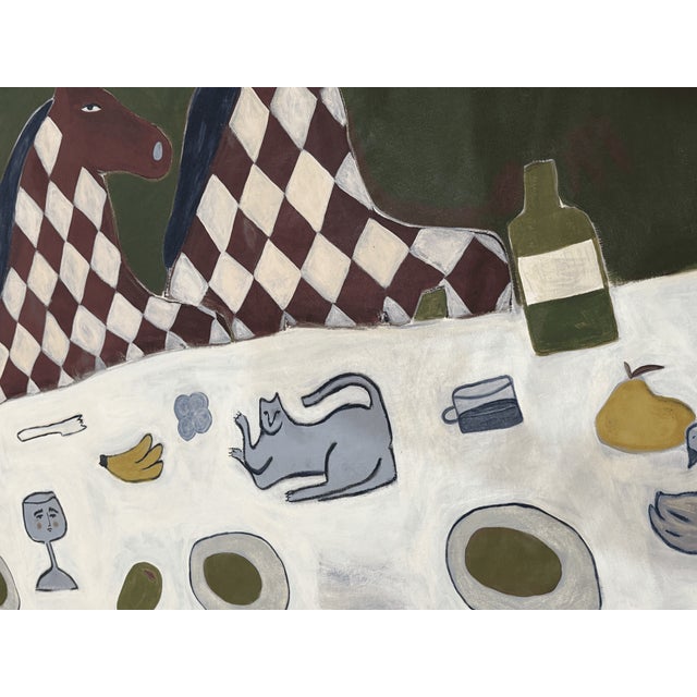 2020s Rochi Lana "The Gemini Table" Acrylic and Oil Pastel on Canvas, Two Horses at a Surreal Table, Contemporary Figurative Painting, 2026 For Sale - Image 5 of 7