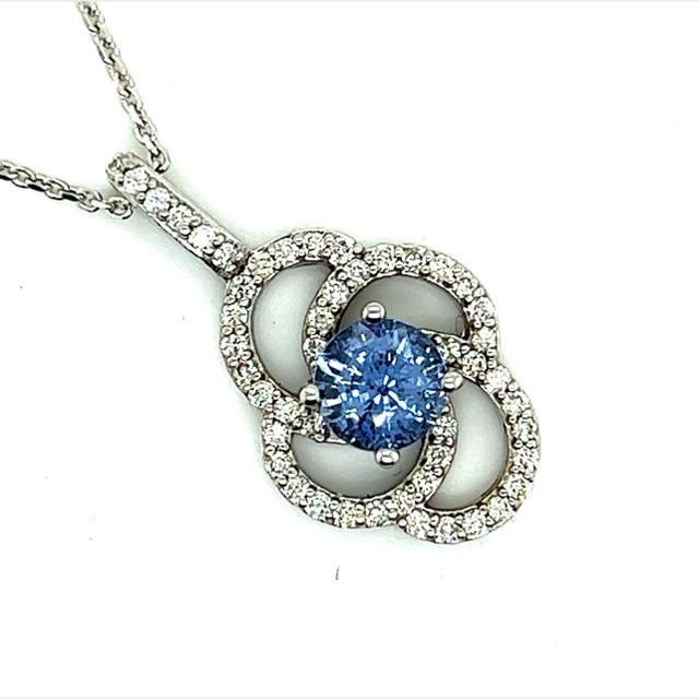 2010s Natural Sapphire Diamond Pendant with Chain 14k W Gold 2.17 TCW Certified For Sale - Image 5 of 6