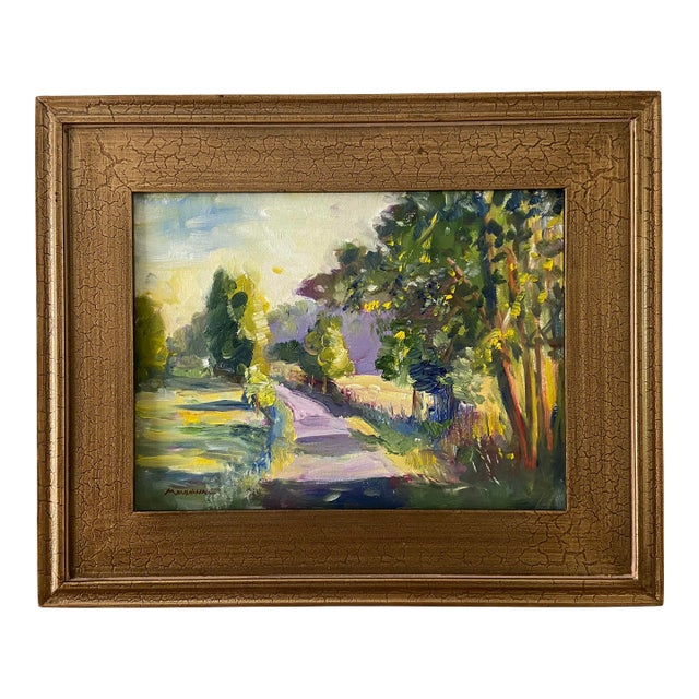 Contemporary Original Rural Farm Road Oil Painting by Marina Movshina, Framed For Sale