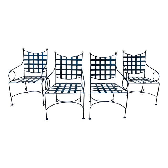 Mid 20th Century Mario Papperzini Style Iron & Bronze Garden Dining Chairs- Set of 4 For Sale