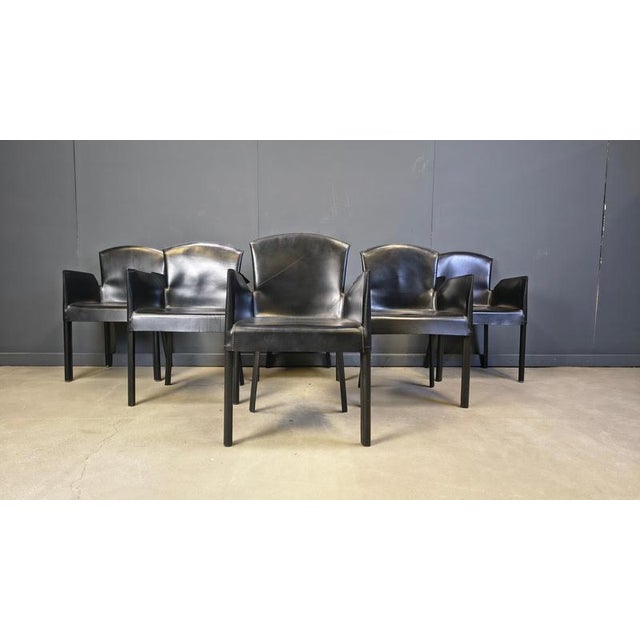 Italian Black Leather Dining Chairs, 1980s, Set of 6 For Sale - Image 12 of 15