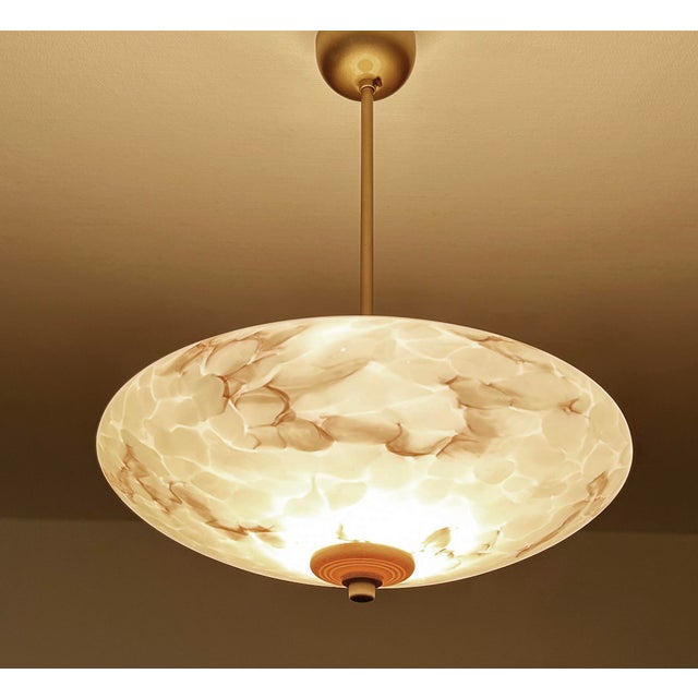 Art Deco Pendant Light in Ivory Marble Glass, 1930s For Sale - Image 4 of 18