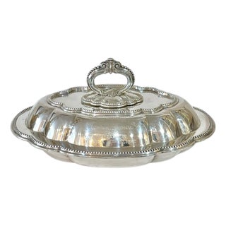 Vintage Engraved Houston Country Club Trophy by Mappin & Webb English Sheffield Plate Serving Dish For Sale