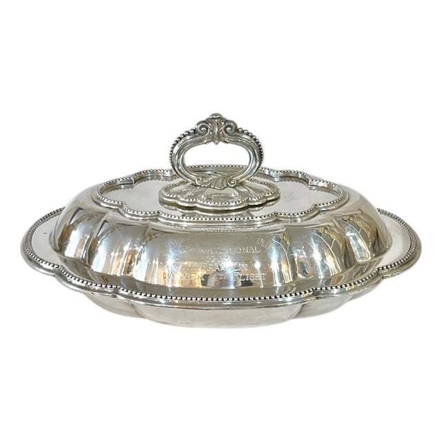 Vintage Engraved Houston Country Club Trophy by Mappin & Webb English Sheffield Plate Serving Dish For Sale
