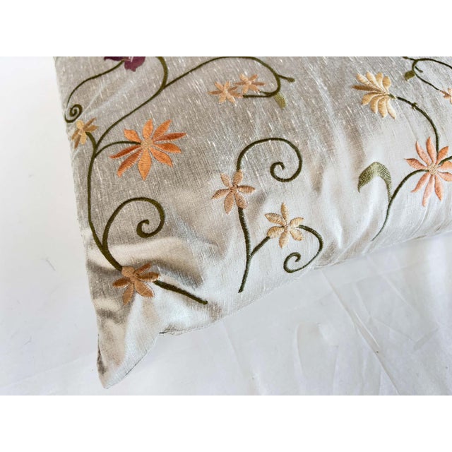 Brown and Beige Floral Embroidered Cushion, Hand-Crafted Fabric, India For Sale - Image 4 of 10
