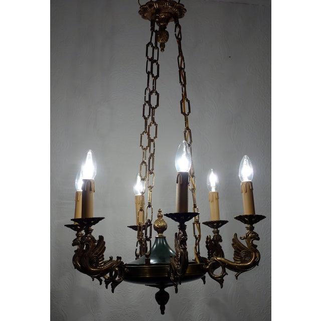 French Empire Brass Swan Chandelier from Unbekannt, 1940s For Sale - Image 13 of 15