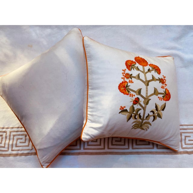 Contemporary Mughal Style White Cotton Embroidered Pillows - A Pair For Sale - Image 4 of 14