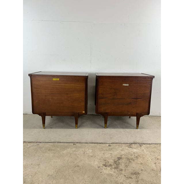 1960s Mid Century Modern Pair of Nightstands With Cane Front and Brass Hardware For Sale - Image 5 of 12