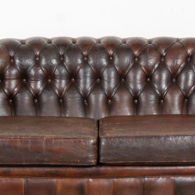 ​​​​​​​Vintage Chesterfield Two Seat Brown Leather Sofa From Spain For Sale - Image 6 of 9