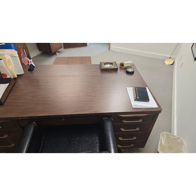 Wood Vintage Alma Desk Company Desk & Credenza For Sale - Image 7 of 8