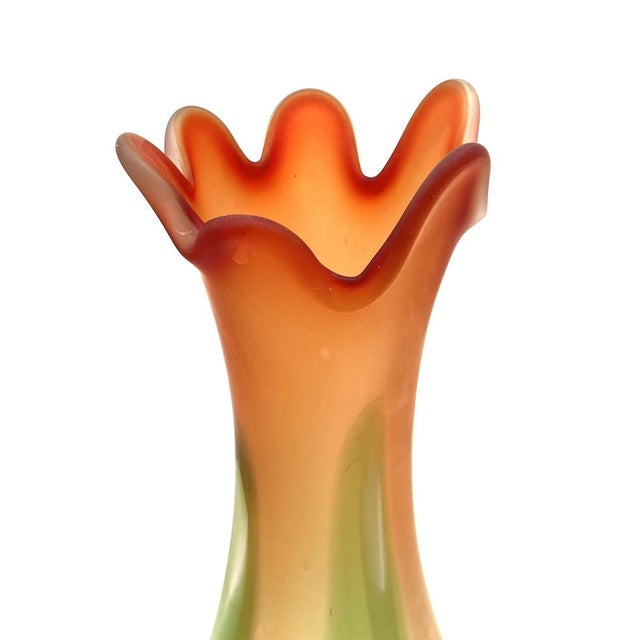 1970s Large Vintage Orange-Green Murano Glass Vase, 1970s For Sale - Image 5 of 13
