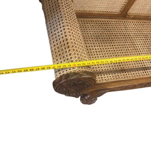English British Colonial Cane Settee With Hand-Carved Teak Wood Details For Sale - Image 3 of 13