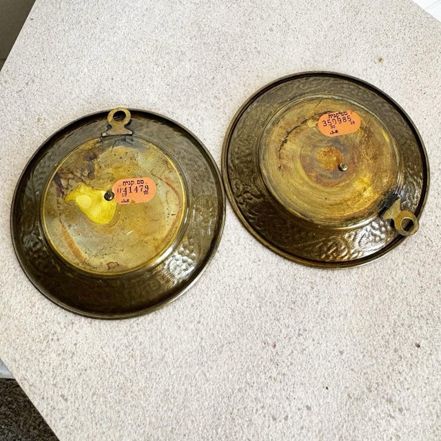 Mid 20th Century Vintage Israelis Brass Enameled Decorative Jerusalem and Menorah Plates - Set of 2 For Sale - Image 5 of 5