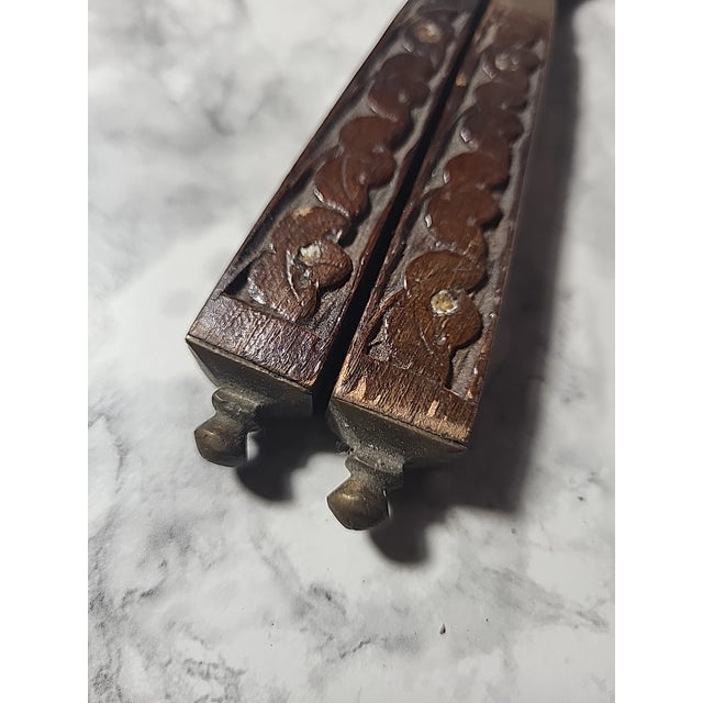 Brass Vintage Brass Wood Carved Nut Cracker For Sale - Image 8 of 11