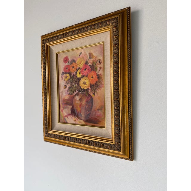 1980s 1980's Vintage Impressionist Floral Still Life Oil on Canvas Board Painting – Framed & Signed For Sale - Image 5 of 12
