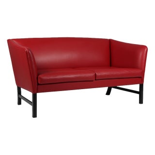 Two-Seater Sofa in Red Leather by Ole Wanscher For Sale