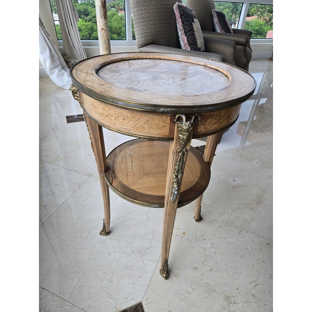 French Louis 16th Style Bronze, Marble and Wood Gueridon Table For Sale - Image 10 of 13