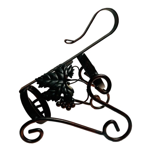 Vintage Mid Century Iron Grapes and Leaves Wine Bottle Holder For Sale