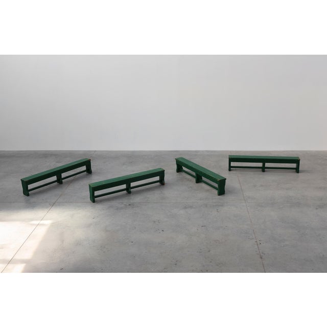 Rustic Primitive Green Farmhouse Bench in Oak, France, 1900s For Sale - Image 15 of 16