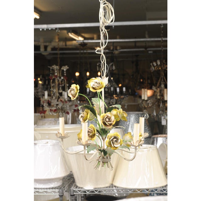 Italian Hand Painted 5-Light Tole Floral Chandelier, 1950s Italy For Sale - Image 3 of 14