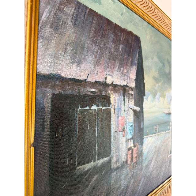 1970’s Vintage P. D. Kane Seascape Harbor Oil on Canvas Painting – Framed For Sale - Image 11 of 14