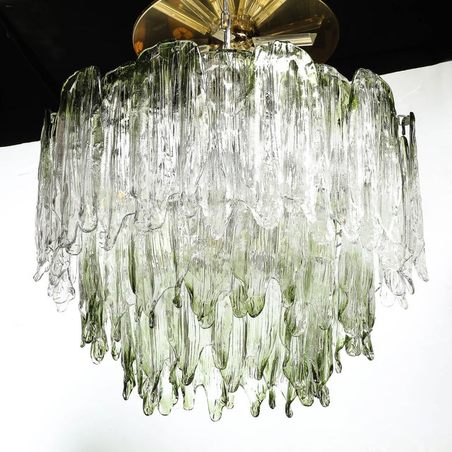 Mid-Century 3-Tier Hand-Blown Murano Green Glass Fiamme Chandelier by Mazzega For Sale - Image 9 of 18