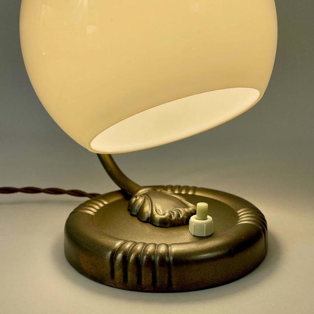 Art Deco Bronzed Brass and Opaline Glass Table Lamp, Germany, 1930s For Sale - Image 13 of 14