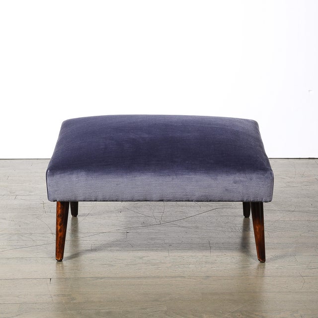 Mid-Century Lounge Chair & Ottoman in Aubergine Velvet & Tapered Walnut Supports For Sale - Image 17 of 17