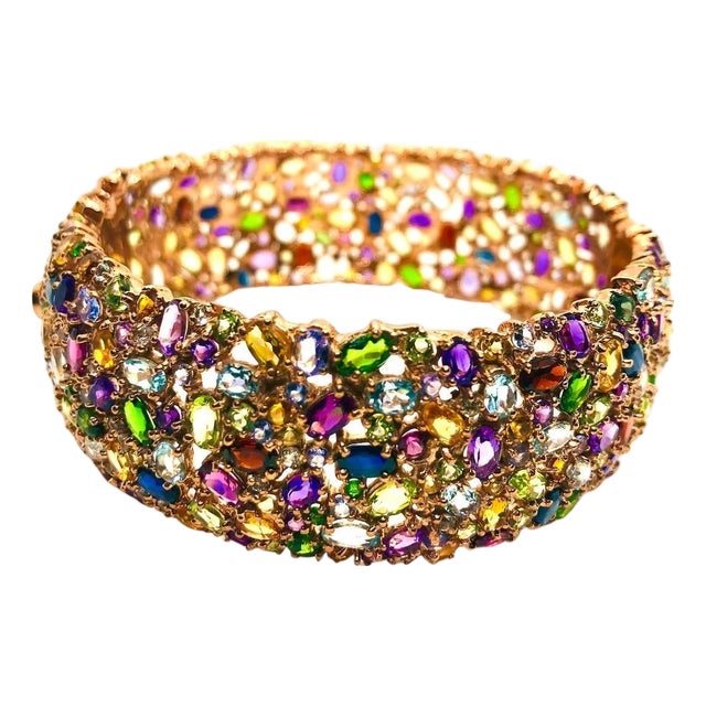 Bochic “Capri” Vintage Sapphire & Multi Gem Bangle Set In 18K Gold & Silver For Sale