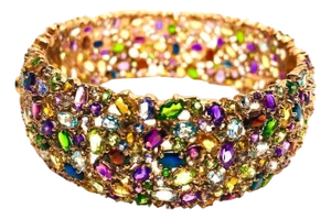 Bochic “Capri” Vintage Sapphire & Multi Gem Bangle Set In 18K Gold & Silver