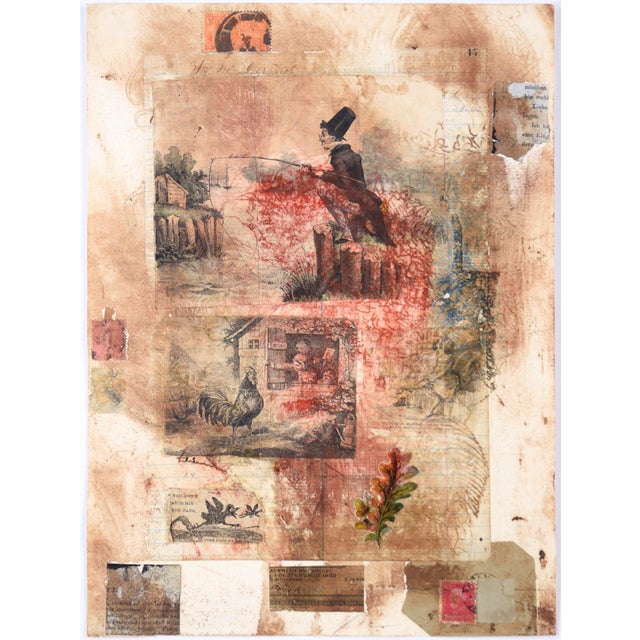 "Mischen Bin Wohl" - Chine Colle Monoprint with Collage Abstract monoprint by Michael Pauker (American, b. 1957). This...