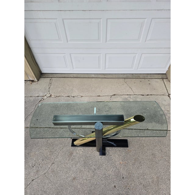 1980s 1980s Postmodern Kaizo Oto for Design Institute of America Style Glass Top Console Table For Sale - Image 5 of 12