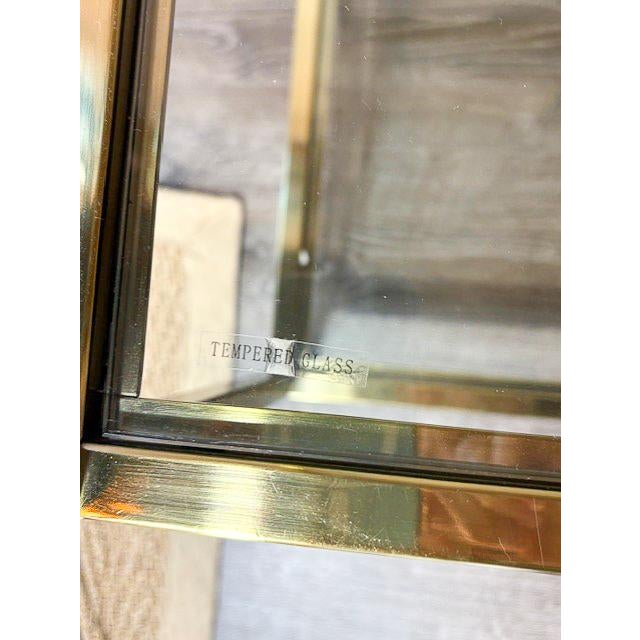 Brass and Glass Console Table With a Leather Top For Sale - Image 9 of 9